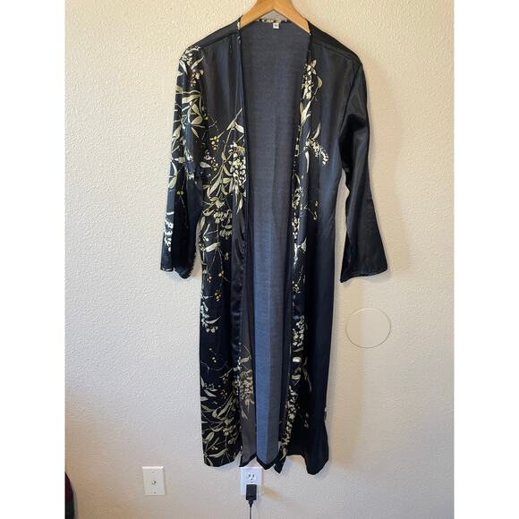 Whimsy Goth Boho Black Silky Floral Long Sleeve Bath Robe & Slip Mini Dress Sm - Picture 12 of 16